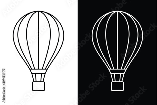 Fotografi Minimalist hot air balloon line icons, black and white aeronautics vector graphi