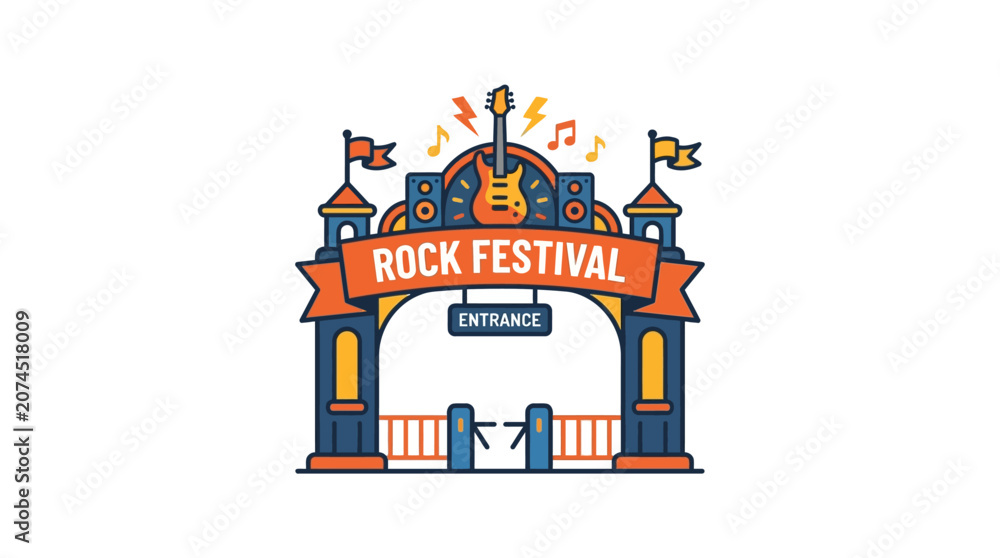 Fototapeta premium National Day of Rock ‘n’ Roll Festival Concert Crowd Illustration