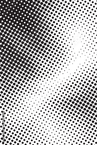 Abstract vertical background with a heavy black and white halftone dots pattern fading from the corner. Minimalist geometric vector for modern mobile wallpapers, flyers, and posters.