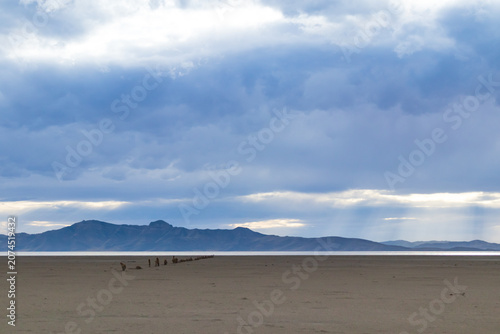 Storm clouds over The Great Salt Lake at Antelope Island State Park, Utah, USA