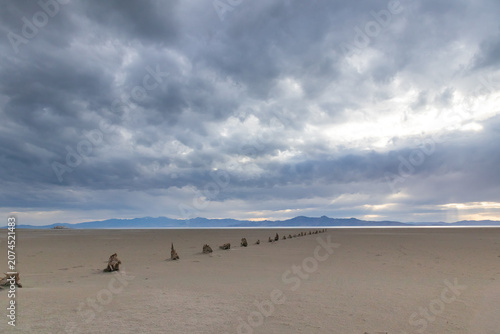 Storm clouds over The Great Salt Lake at Antelope Island State Park, Utah, USA