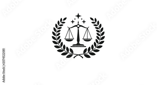 Картината върху платно Classic scales of justice symbol enclosed in a laurel wreath with stars above representing law fairness and legal authority