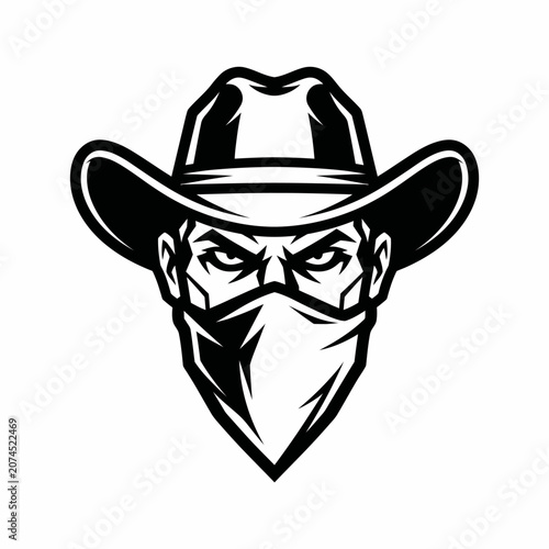 Cowboy bandit mascot wearing a hat and bandana
