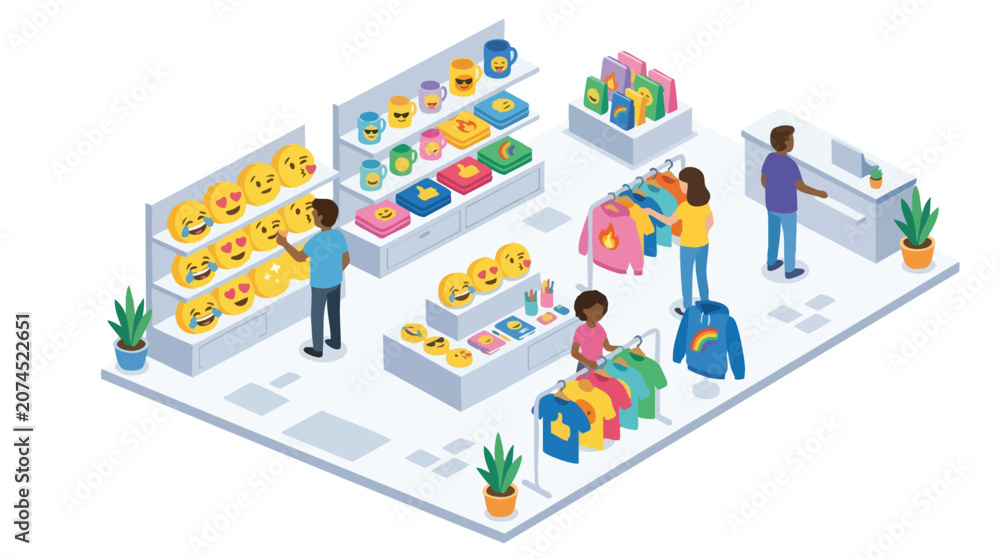 Naklejka premium Isometric Emoji Merchandise Store