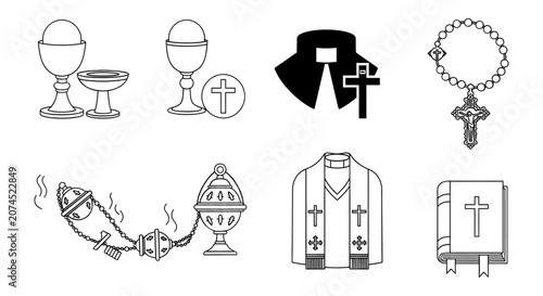 Fotografie Collection of religious symbols and objects for Catholic worship and rituals