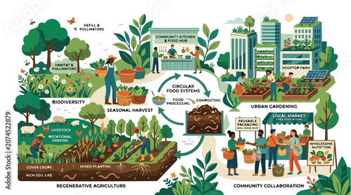 Regenerative Agriculture and Sustainable Community Food Systems Illustration.