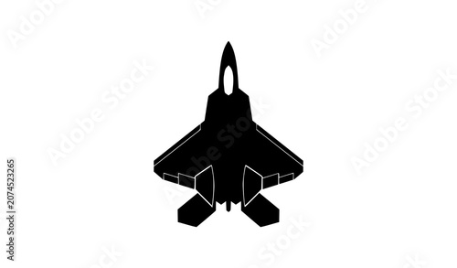 Foto F-22 Raptor Stealth Fighter Jet Silhouette Top View Vector Icon Isolated on Whit