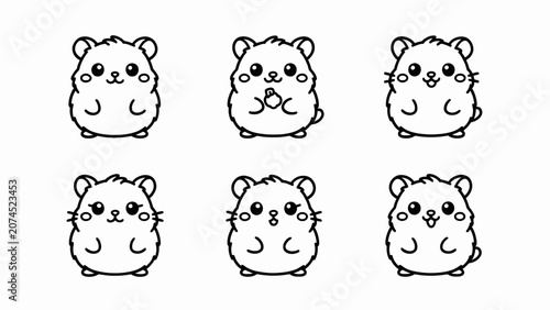 Konstfotografi Cute Hamster Characters: Set of 6 Kawaii Illustrations