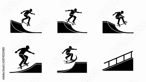 Photos Skateboarder Silhouette Set: Ramps, Tricks, and Jumps