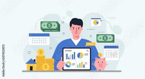 Man Holding Financial Data Tablet.
