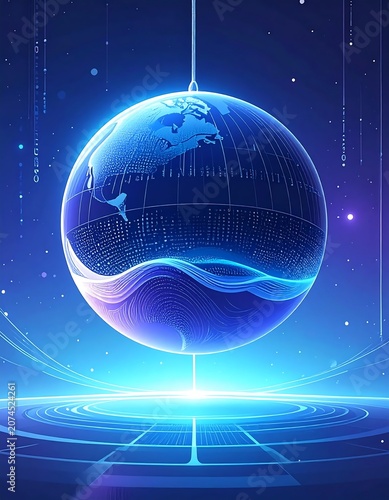 Glowing Futuristic Earth Globe Floating in Digital Space Background