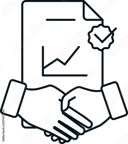 Vector icon of handshake, symbolizing business partnership, trust, and investment