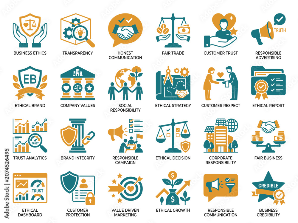 Fototapeta premium Business Ethics and Corporate Responsibility Icons Set