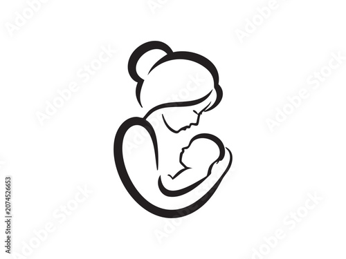 Minimalist mother and baby line art logo set symbolizing breastfeeding, maternal care, infant love, bonding, parenting, and child health. Ideal for healthcare and maternity branding.