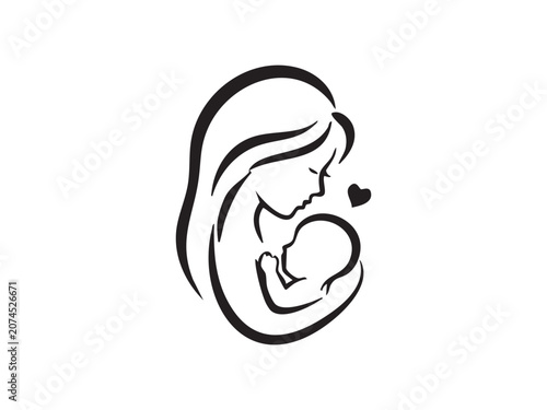 Minimalist mother and baby line art logo set symbolizing breastfeeding, maternal care, infant love, bonding, parenting, and child health. Ideal for healthcare and maternity branding.