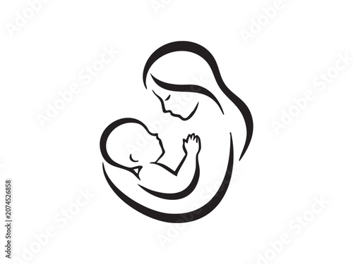 Minimalist mother and baby line art logo set symbolizing breastfeeding, maternal care, infant love, bonding, parenting, and child health. Ideal for healthcare and maternity branding.