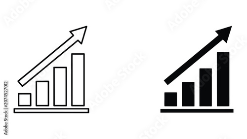 Fotografie Steadily increasing bar chart with straight upward arrow vector graphic