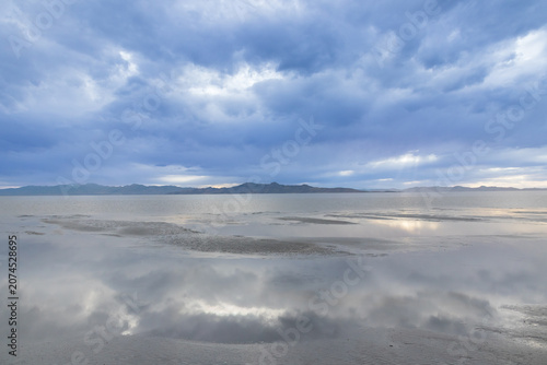 Storm clouds over The Great Salt Lake at Antelope Island State Park, Utah, USA