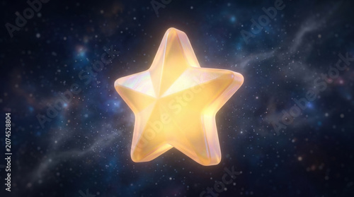 Glowing star golden star 3d render star shape space background cosmic starlight night sky fantasy
