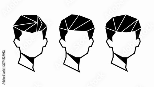 Konstfotografi Geometric Man Heads Trio, Abstract Low Poly Male Faces, Modern Style