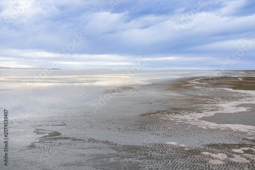 Storm clouds over The Great Salt Lake at Antelope Island State Park, Utah, USA