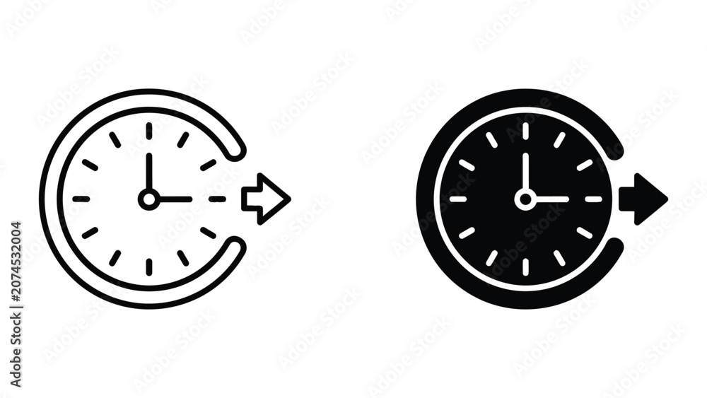 Bild auf Leinwand Clock with circular arrow indicating time forward progression vector icon