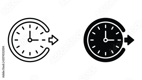 Bild auf Leinwand Clock with circular arrow indicating time forward progression vector icon