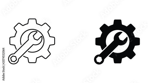 Schilderij op canvas Wrench and gear vector icon set