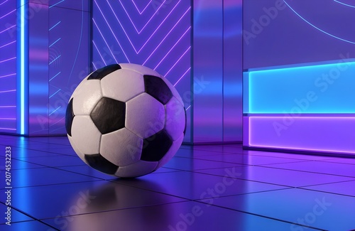 Black and white soccer ball on purple field