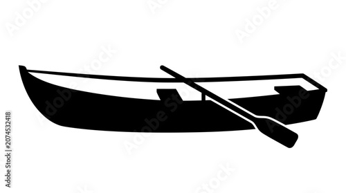Bild auf Leinwand Cad tree line Black boat, rowing boat, vector icon, transportation symbol, nauti