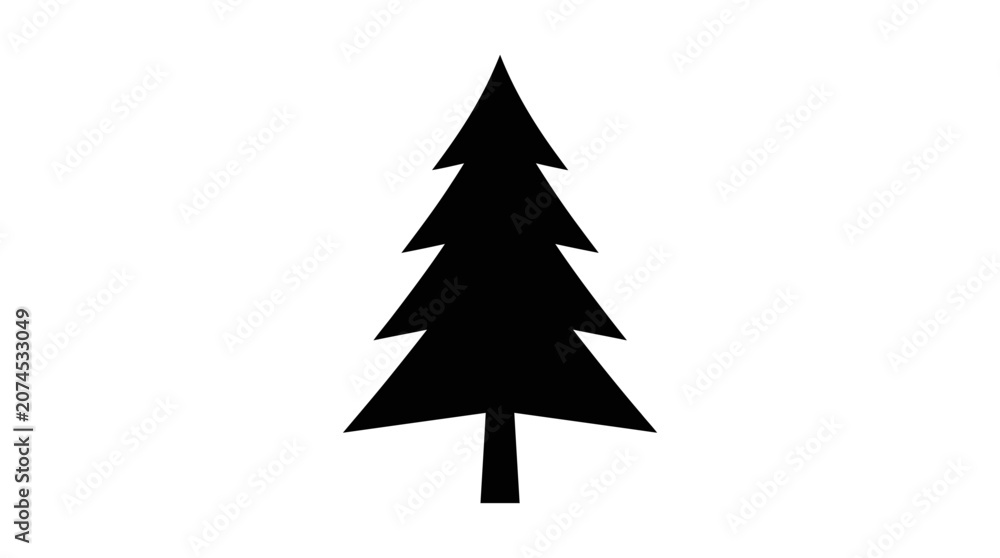 Fototapeta premium Cad tree line Pine tree, evergreen tree, black silhouette, vector icon, nature symbol isolated on White Background vector
