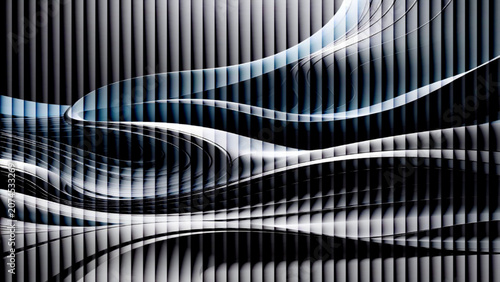 Abstract blue wave pattern with black and white lines and stripes creating a futuristic motion abstract background design