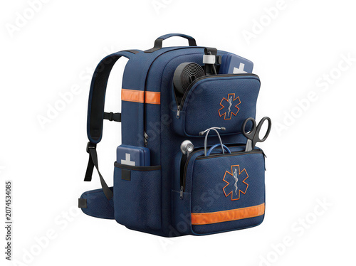 Realistic Emergency Medical Backpack with First Aid Supplies, Paramedic Rescue Bag, Healthcare Equipment PNG Isolated on Transparent Background