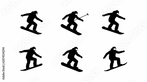 Bild auf Leinwand Snowboarder Silhouettes: Action Poses in Motion