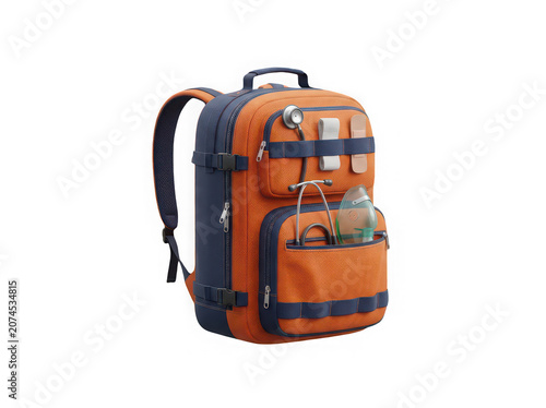 Realistic Emergency Medical Backpack with First Aid Supplies, Paramedic Rescue Bag, Healthcare Equipment PNG Isolated on Transparent Background