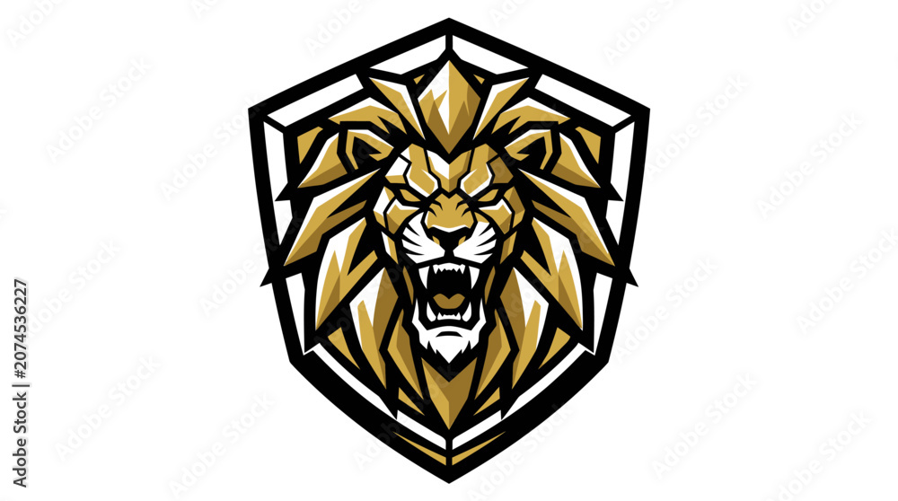 Obraz premium Fierce Golden Lion Head Crest Emblem Logo Design