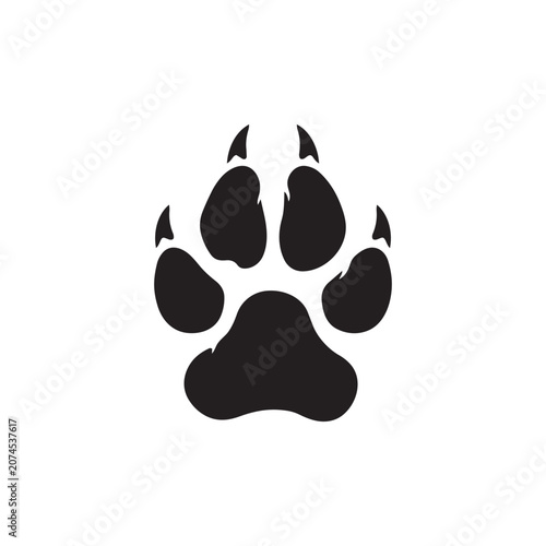 Realistic Wolf Paw Print Vector – Detailed Pad Anatomy, Sharp Claw Marks, Bold Black Silhouette, Isolated on White, Editable AI/EPS/SVG, High Contrast for Screen Printing, T-Shirt, Logo, and Outdoor B