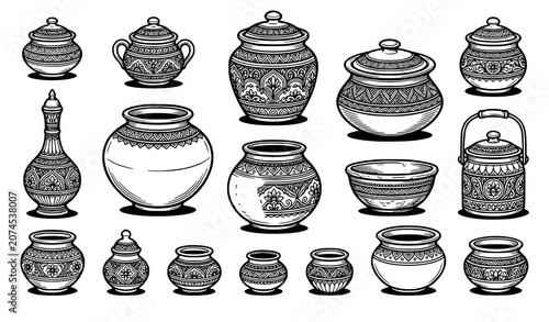 Photos Traditional pots and containers vector illustration with decorative ceramic vess