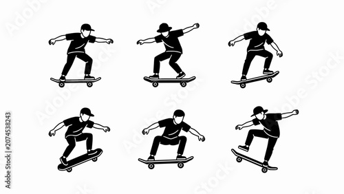 Tableau sur toile Skateboarder Silhouettes: Action Poses Set