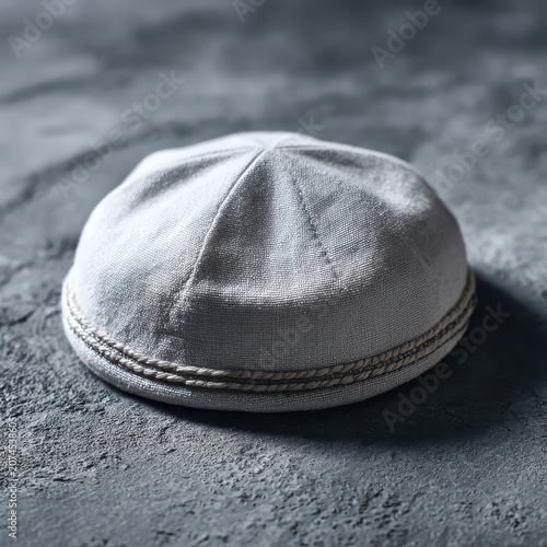 White Kippah Resting on Dark Surface