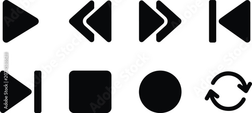 Canvastavla Vector set of media player control buttons and music playback icons isolated on