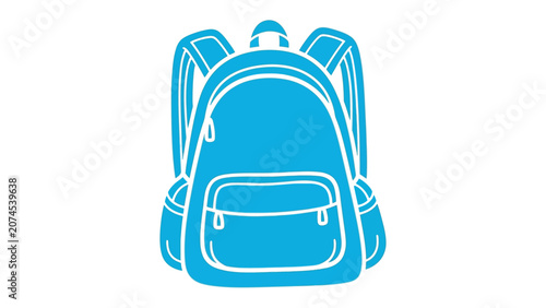 Blue school backpack with front pocket and straps, backpack
