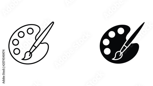 Professional Minimal Vector Icon Art palette with brush line and solid vector icon set Editable Stroke, Outline and Solid Style, Black Monochrome, Isolated on White Background