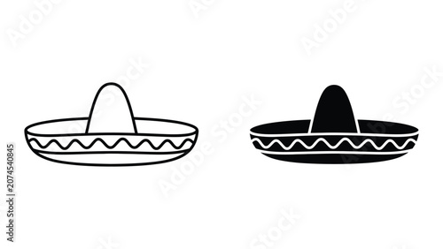 Professional Minimal Vector Icon Mexican sombrero hat vector icon in line and solid style Editable Stroke, Outline and Solid Style, Black Monochrome, Isolated on White Background
