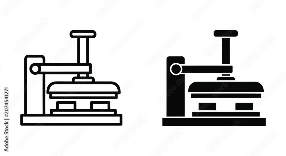 Obraz premium Heat press machine icon, flat vector illustration tshirt printing equipment, garment heat press machine, textile printing press, sublimation machine, industrial press, vector icon design