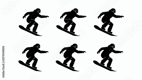 Bild auf Leinwand Snowboarder Silhouettes on White Background - Action Sports Icon Set