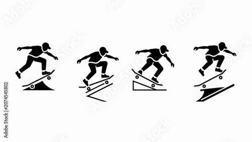 Tableau sur toile Skateboarding Silhouettes: Tricks and Jumps on Ramps