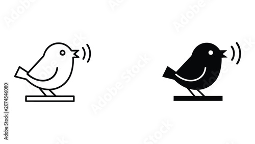 Professional Minimal Vector Icon Singing bird icon set in line and solid vector styles Editable Stroke, Outline and Solid Style, Black Monochrome, Isolated on White Background