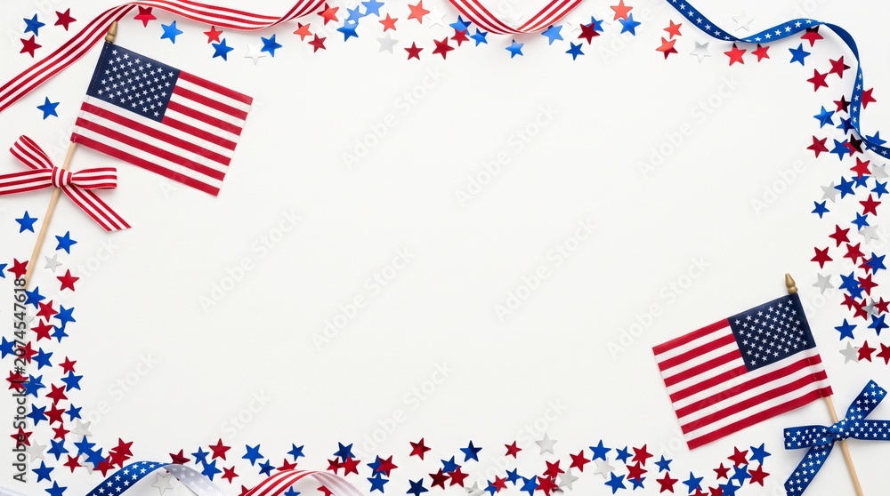 Obraz premium USA Independence Day celebration with flags and stars on a white background