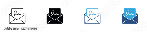 Email Signature Icon Set. Digital Signature, Verified Email and Secure Communication Symbols. Vector Illustration.